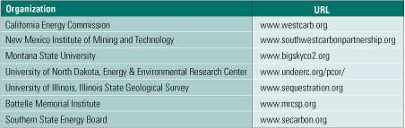 Table 1.	Regional carbon sequestration partnerships. Source: U.S. EPA 