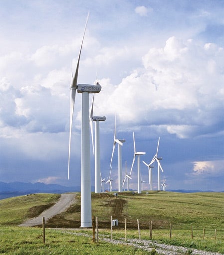 4. Canadian connection. Nordex Energy supplied 20 model N60 wind turbines rated at 1,300 kW for Canadian Hydro. The turbines, located in Pincher Creek, Alberta, near the Rocky Mountains, are equipped with special cold weather upgrades. Courtesy: Nordex Energy GmbH