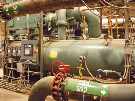 1.	Keeping the kids cool. The combined heat and power plant on the campus of Arizona State University includes five 2,000-ton chillers like this one. The plant&rsquo;s chilled-water capacity is currently being expanded to 24,000 tons. Courtesy: APS Energy Services