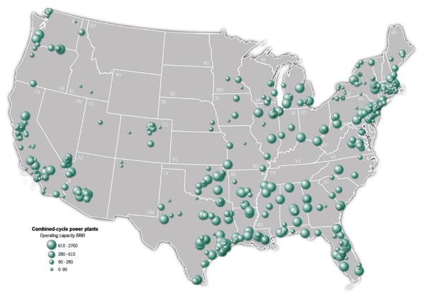 Map: Combined-cycle plants constitute about 20% of U.S. generating capacity