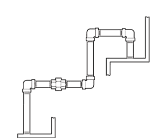 7. Laying pipe. Pipe typically relies on 45º and 90º elbows to route a system. Eliminating these fittings can speed assembly, reduce potential leak points, and improve flow characteristics. Source: Swagelok Co.