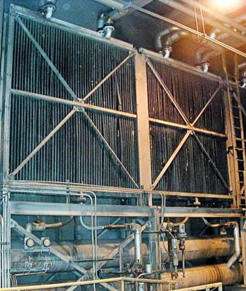 2. Bolted in place. A wall-mounted steam coil air preheater with common receiver drainage. Courtesy: Armstrong Heat Transfer Group