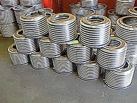 5. All stainless. PenSeal Plus boiler penetration seals of 9.5-inch diameter and fitted with a Grade 316L stainless steel bellows await shipment. Courtesy: Expansion Joint Systems Inc.