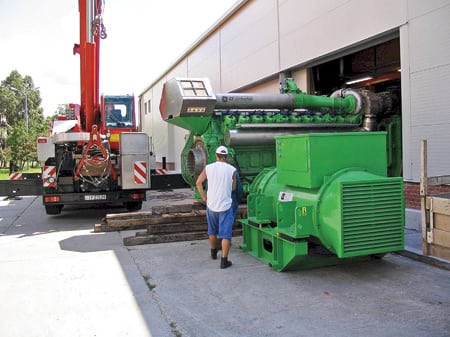 4. Efficiency expert. GE Energy recently celebrated the commissioning of 12 of its 3-MW Jenbacher natural gas–fired gensets at Hungary’s largest district heating plant to date in the city of Dunaujvaros. The units are similar to the one shown being delivered to a cogeneration plant in Székesfehérvár in 2006. Courtesy: GE Energy