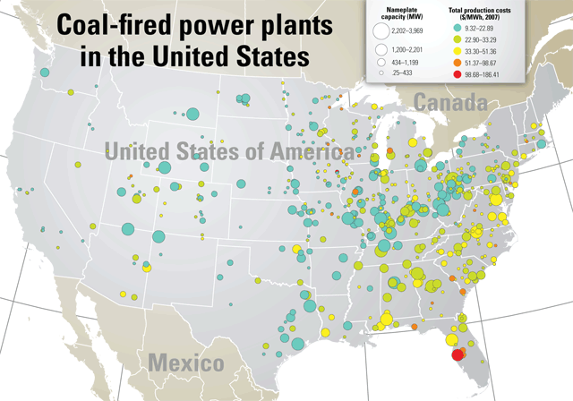 Map of Coal-fired Power Plants in the United States
