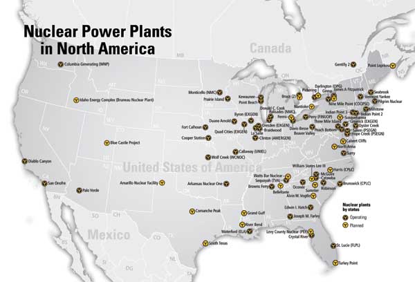 nuclear power plants in the us map Map Of Nuclear Power Plants In North America nuclear power plants in the us map