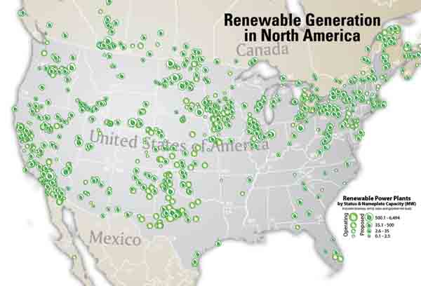 Map of Renewable Generation in North America