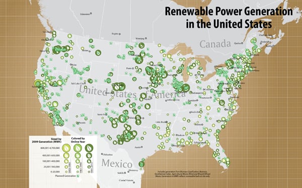 Map of Renewable Power Generation in the United States