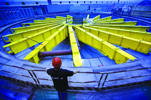 3. Bulk and brawn. Four of eight planned units began commercial operation at the Xiangjiaba underground hydro power plant on the Jinsha River, in southwestern China this July. This image shows the installation of the upper bracket of the Alstom-manufactured 800-MW class unit, which comprises a Francis turbine coupled to an 889 MVA generator. Alstom says the units are the “world’s most powerful” hydroelectric generating units. Courtesy: Alstom 