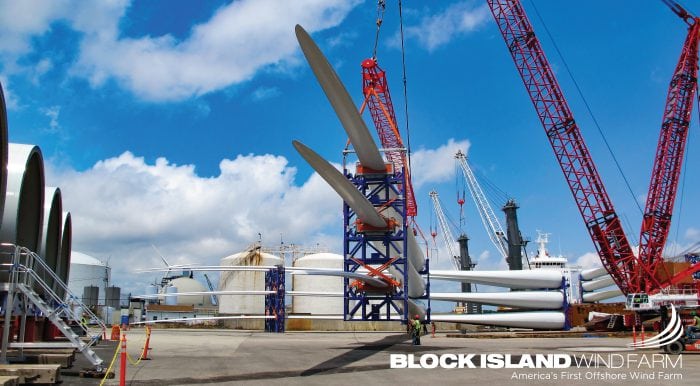 Deepwater Wind, which is building the 30-MW Block Island Wind Farm offshore Rhode Island, said on July 25 that its wind farm remains on schedule to be fully built this summer and commissioned this fall. Courtesy: Deepwater Wind
