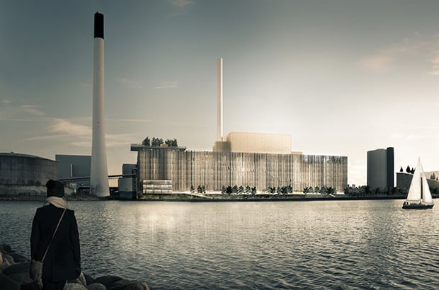 Illustration of the future Amagerværket heat and power plant in Copenhagen. Architect: Gottlieb Paludan Architects