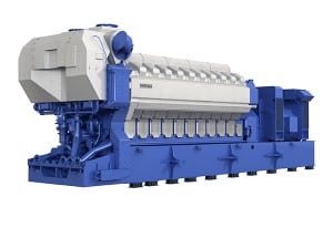 20-cylinder Wärtsilä 32TS engine in V-configuration. The new 20-cylinder Wärtsilä 32TS engine is optimised for extreme ambient conditions. The two-stage turbocharger system is mounted on the free end of the engine.