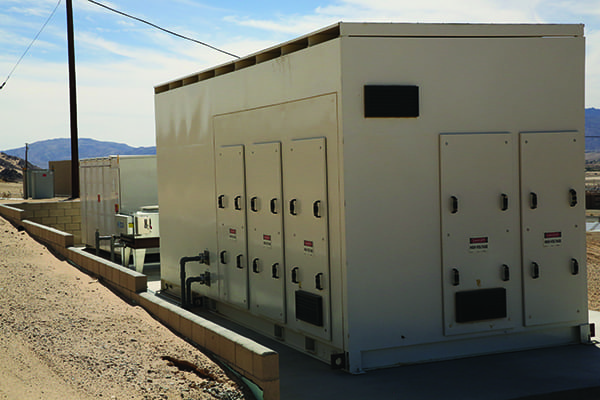 A 568 kilowatt Battery Storage System saves the energy that is collected from solar panels aboard the Combat Center. This system holds the energy produced by the 1.2 megawatt photovoltaic arrays.