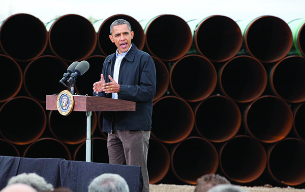 President Barack Obama delivers remarks on energy at the TransCanada Stillwater Pipe Yard in Cushing, Okla., March 22, 2012. The President highlighted the Administration’s commitment to expanding domestic oil and gas production. (Official White House Photo by Pete Souza)