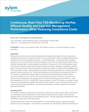Xylem – Continuous Real-Time TSS Monitoring for Coal Ash