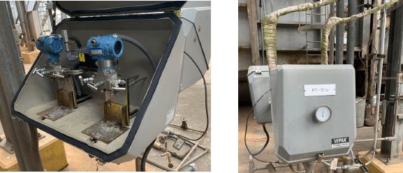 2. Transmitters in box enclosure (left) and heat-traced sensing lines (right). Courtesy: TG Advisors, an ENTRUST Solutions Group company