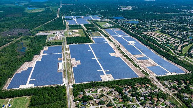 The DeBary Solar Power Plant in Volusia County, Florida., began serving customers on May 14, 2020. The facility is 74.5 MW with 300,000 panels. Courtesy: Duke Energy