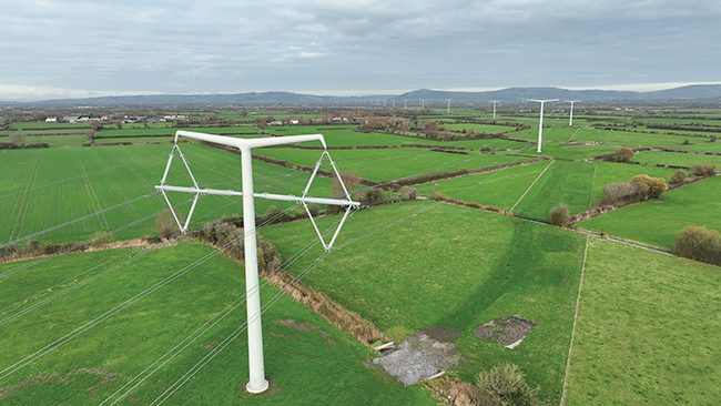 3. In 2021, National Grid built the world’s first T-pylon as part of its 57-kilometer Hinkley Connection route in Somerset, UK. T-pylons, the first new design for UK electricity pylons in more than 100 years, are about 114 feet tall (50 feet shorter than traditional steel lattice structures) but can still transmit 400 kV and take up less land. The project, slated to be completed in 2026, will use 116 T-pylons to connect EDF’s Hinkley Point C nuclear plant to the grid. Courtesy: National Grid