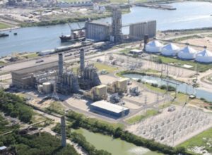 The 635-MW Nueces Bay power plant in Corpus Christi, Texas, uses two natural gas turbines operating in a combined cycle with a re-powered steam turbine to generate power. Courtesy: Talen