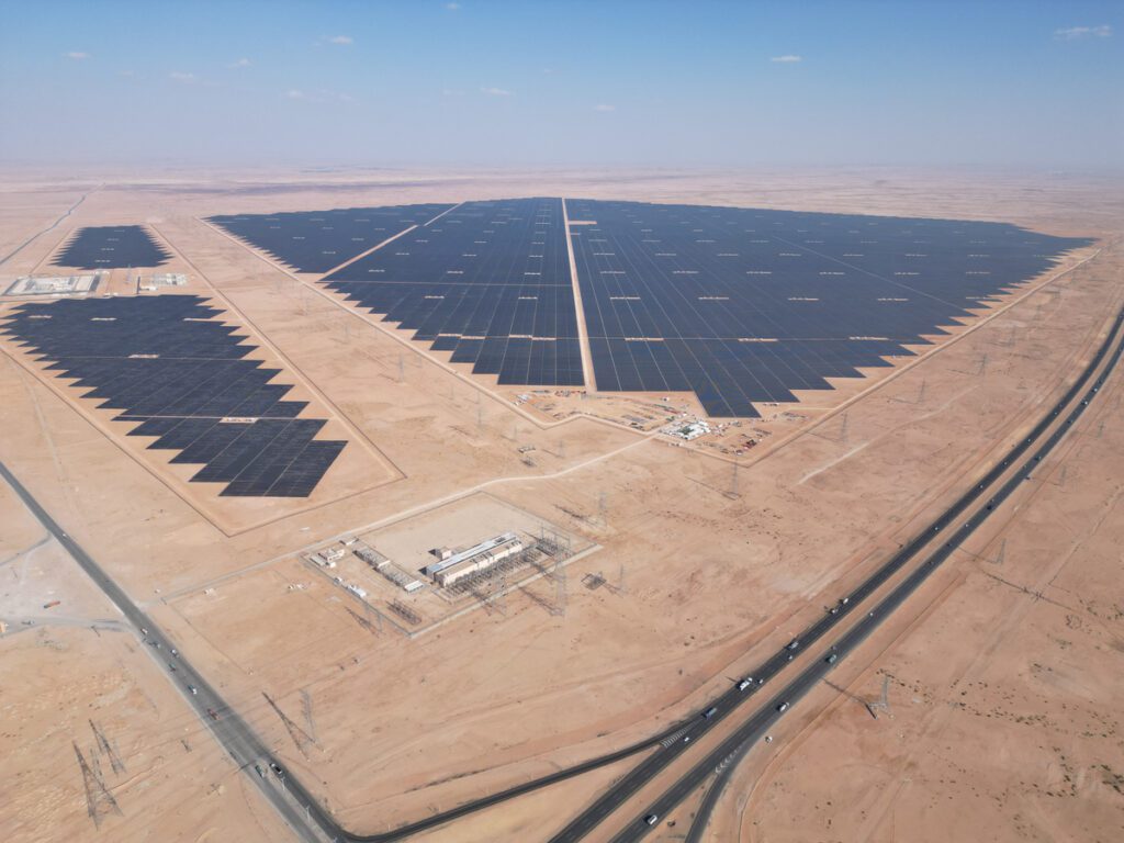 This image shows Sudair Solar PV, a $924 million project poised to become one of the largest single-contracted solar PV plants in the world and the largest of its kind in Saudi Arabia at an installed capacity of ~1,500 MW when it comes online, expected in 2024. The first project under The Public Investment Fund’s (PIF) renewable energy program, the project has recorded the second lowest cost globally for solar PV electricity production ($1.239 cents/kWh). ACWA Power led the PIF-backed development consortium, which signed a power purchase agreement with the Saudi Power Procurement Company for 25 years. Courtesy: ACWA Power