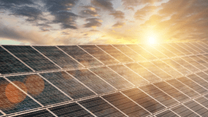 Solar panels renewable energy sunset