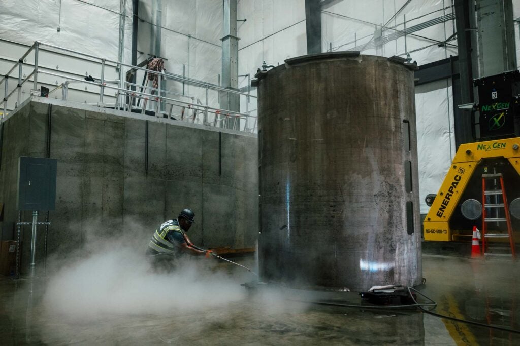 INSERT ART. Inside Aalo's Critical Test Reactor building at INL as the core barrel is cleaned. Courtesy: Aalo Atomics