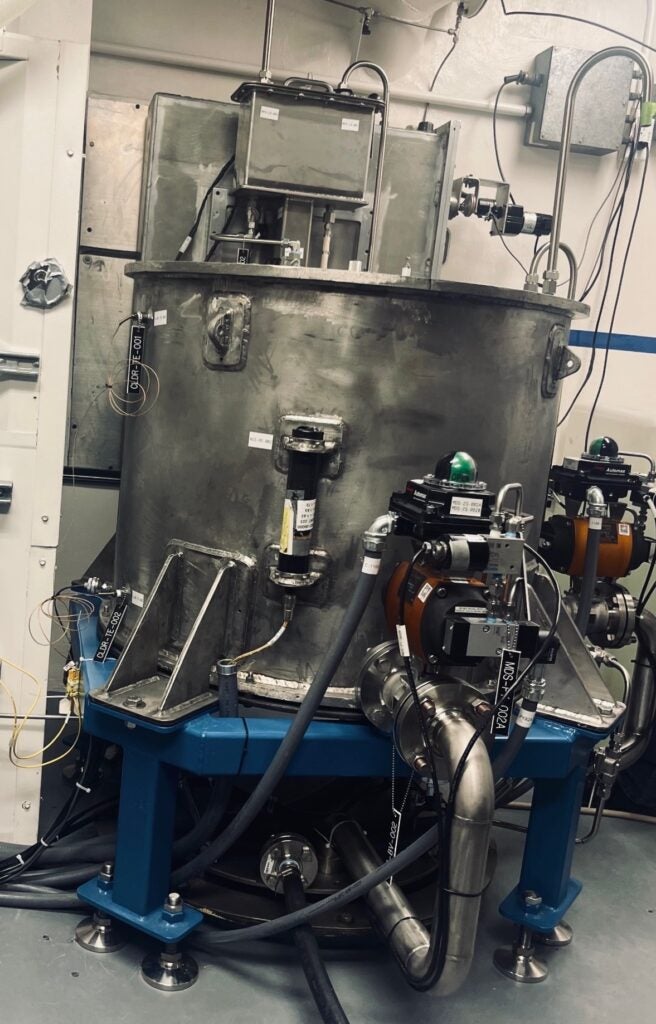 Unity demonstration reactor test article at Idaho National Laboratory. Deployable Energy’s zero-power critical experiment uses 4.95% enriched LEU UO₂ fuel, light-water moderation, and helium cooling to validate the physics basis for its 1-MWe-class Unity microreactor platform. Source: POWER.