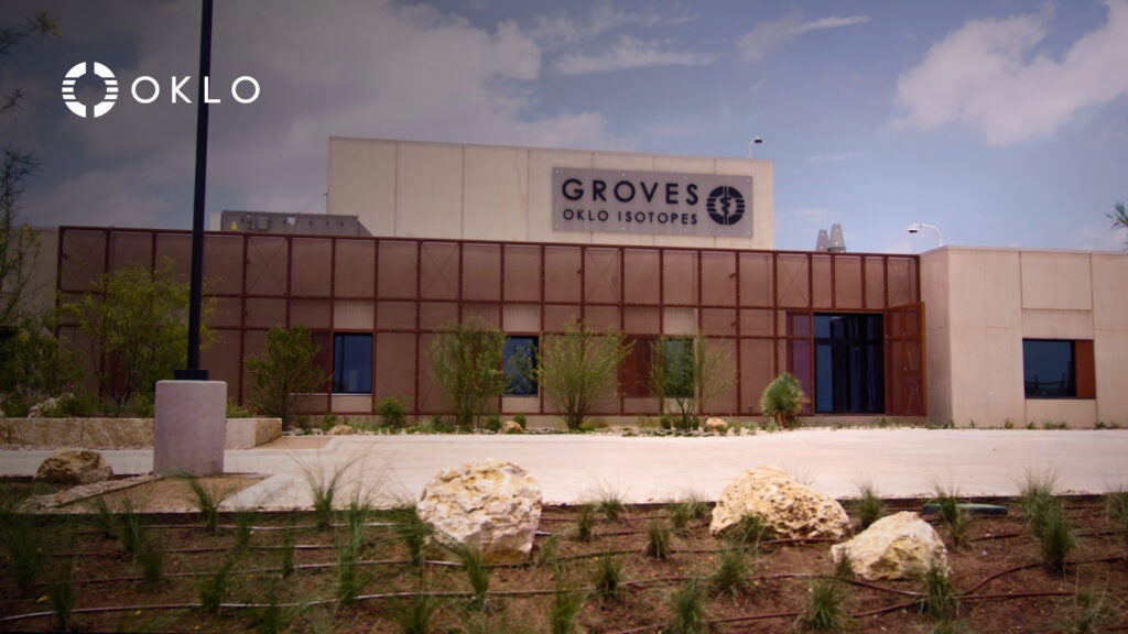 Groves Isotope Test Reactor facility in Lockhart, Texas. Oklo said Groves reached first criticality at 9:19 p.m. ET Aug. 5 under DOE authorization through the Reactor Pilot Program, becoming the first reactor under the program to achieve criticality on private land. Courtesy: Oklo Inc.